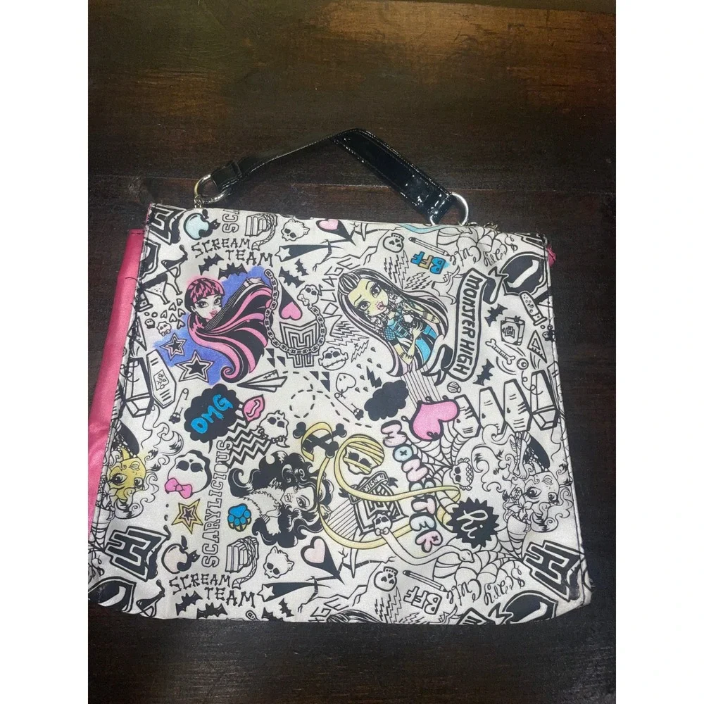 Monster High Girls Handbag Purse Glitter Skull Pink Bow‎ Chain Strap